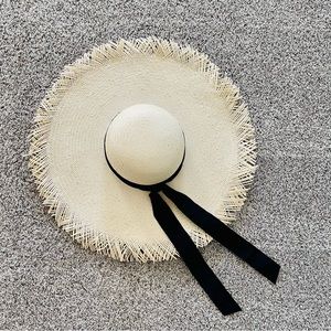 J. Crew Floppy Straw Hat with Black Ribbon